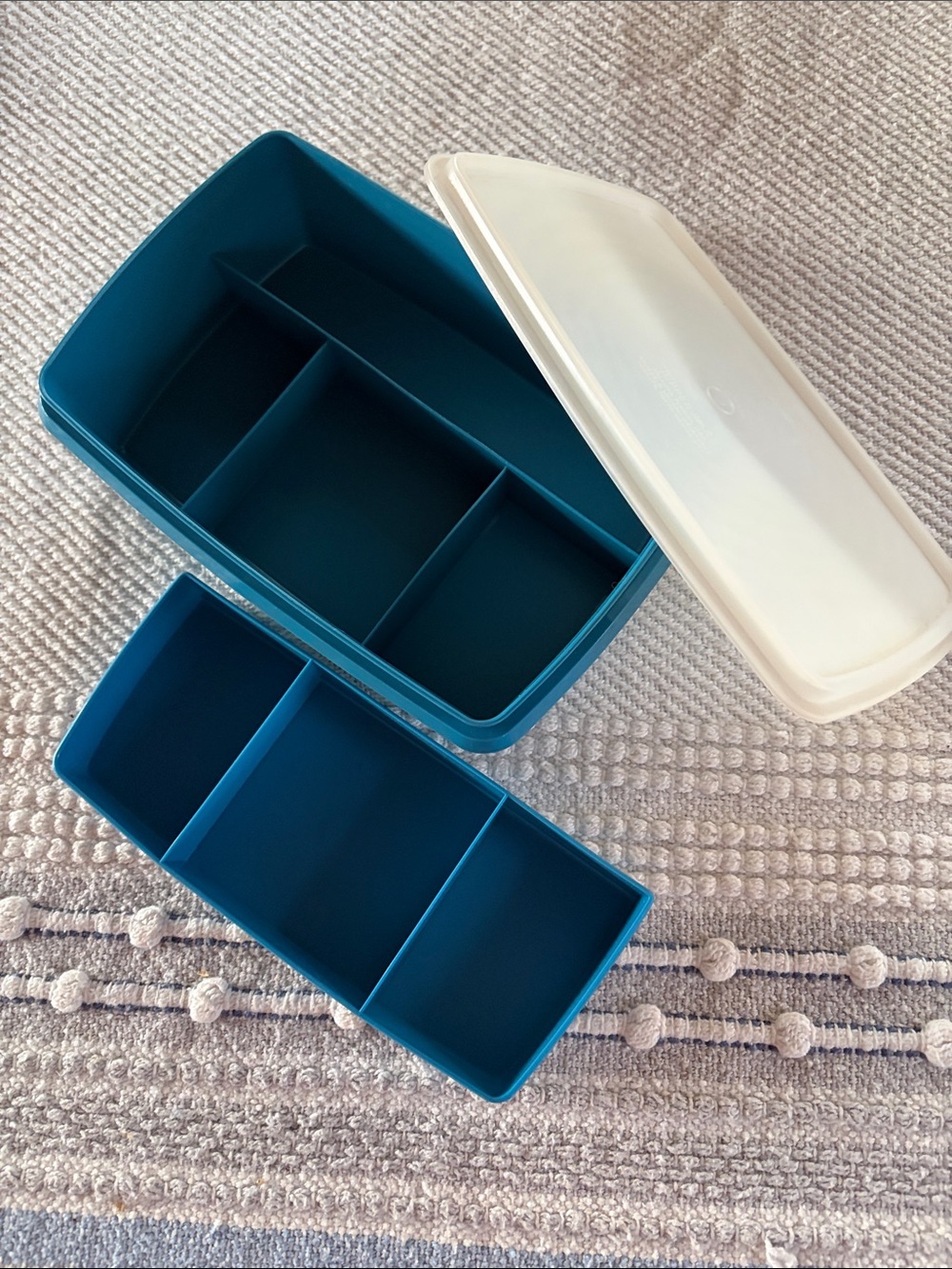 Vintage Tupperware Tuppercraft Stow-n-Go Set Blue 3 Pc Craft Box Organizer 80's